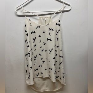 Elegant Cream and Black Bird Print Tank top S